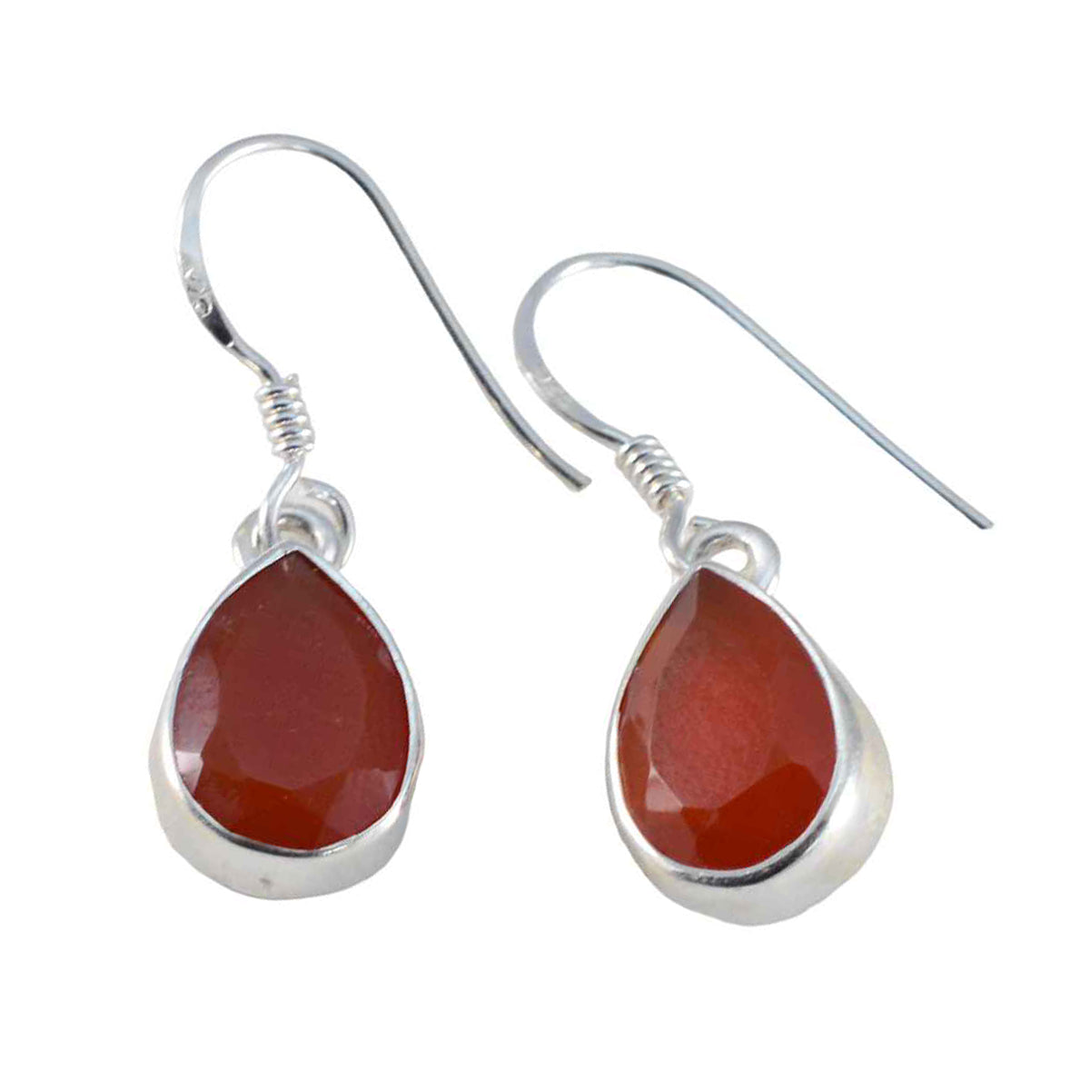 Riyo Tasty Sterling Silver Earring For Women Red Onyx Earring Bezel Setting Red Earring Dangle Earring