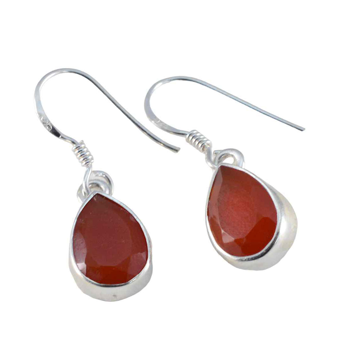Riyo Tasty Sterling Silver Earring For Women Red Onyx Earring Bezel Setting Red Earring Dangle Earring