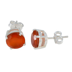Riyo Attractive Sterling Silver Earring For Demoiselle Red Onyx Earring Bezel Setting Red Earring Stud Earring