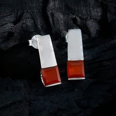 Riyo Knockout Sterling Silver Earring For Women Red Onyx Earring Bezel Setting Red Earring Stud Earring