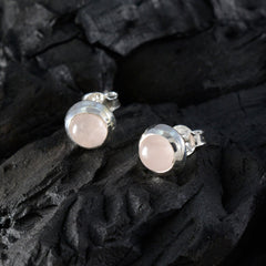 Riyo Beauteous Sterling Silver Earring For Sister Rose Quartz Earring Bezel Setting Pink Earring Stud Earring