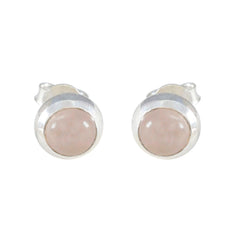 Riyo Beauteous Sterling Silver Earring For Sister Rose Quartz Earring Bezel Setting Pink Earring Stud Earring