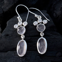 Riyo Drop-Dead Gorgeous Sterling Silver Earring For Female Rose Quartz Earring Bezel Setting Pink Earring Dangle Earring