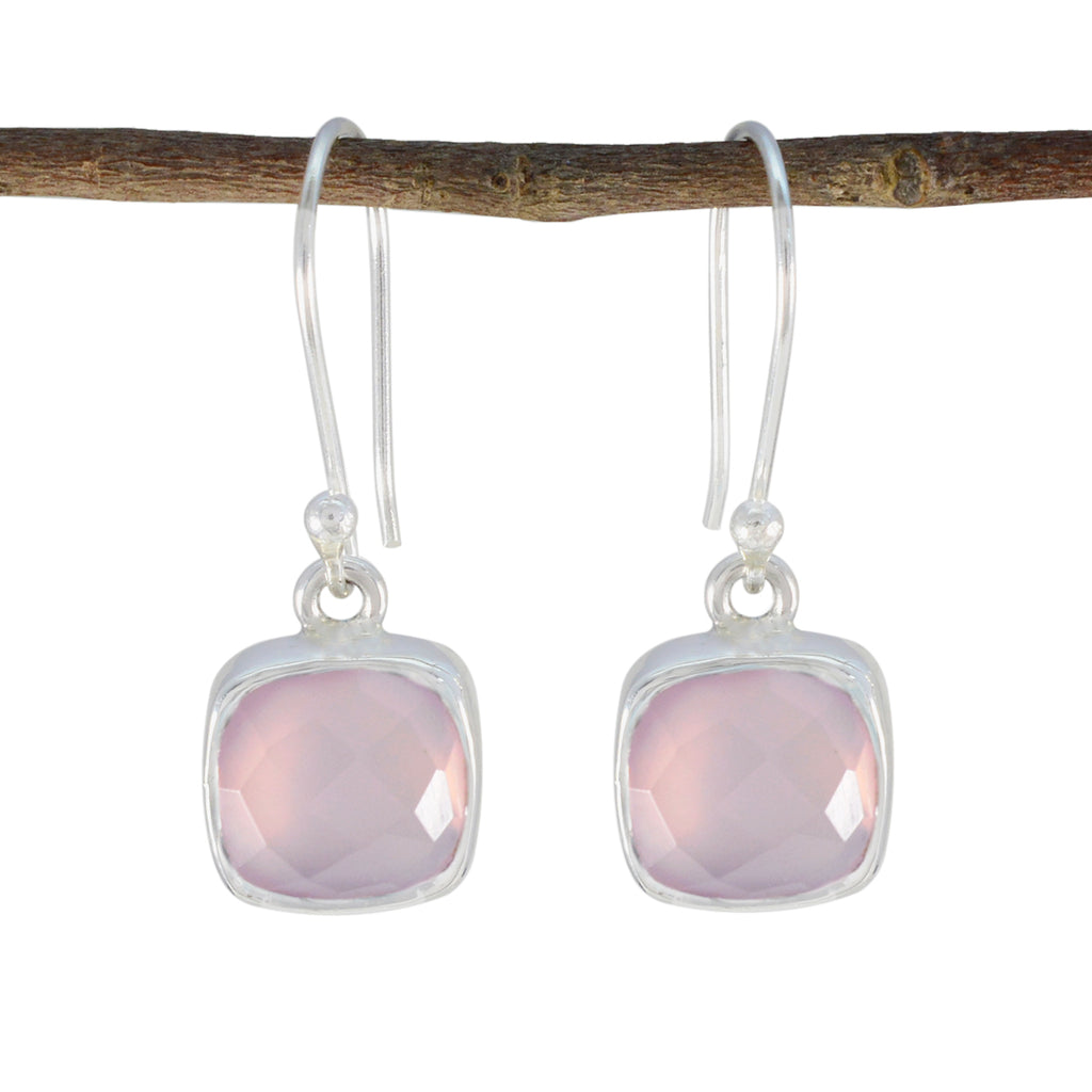 Riyo Winsome Sterling Silver Earring For Femme Rose Quartz Earring Bezel Setting Pink Earring Dangle Earring