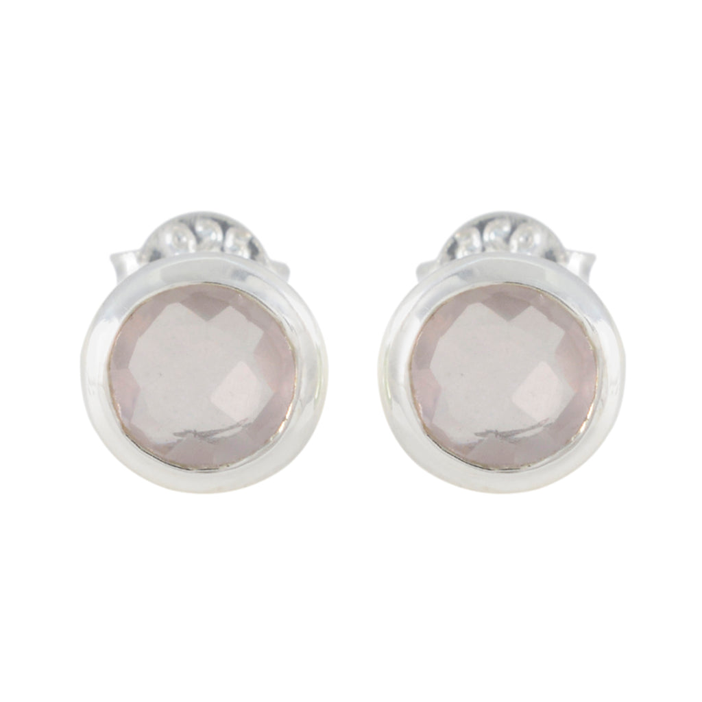 Riyo Beauteous Sterling Silver Earring For Lady Rose Quartz Earring Bezel Setting Pink Earring Stud Earring