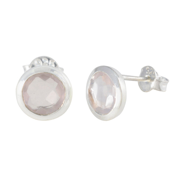 Riyo Beauteous Sterling Silver Earring For Lady Rose Quartz Earring Bezel Setting Pink Earring Stud Earring