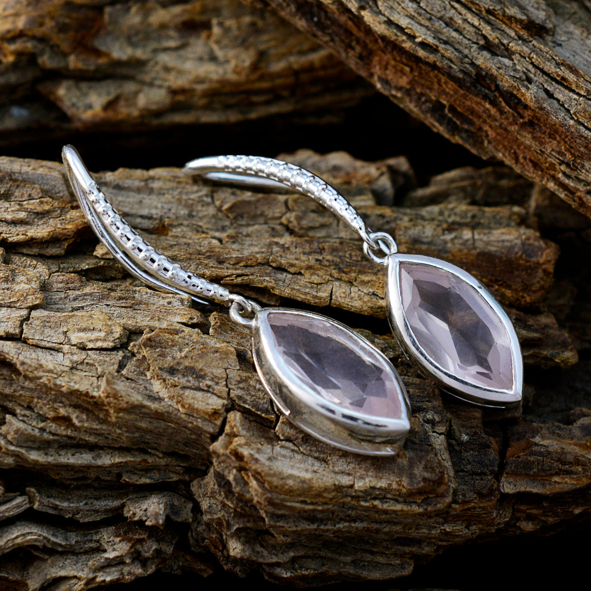 Riyo Beauteous Sterling Silver Earring For Damsel Rose Quartz Earring Bezel Setting Pink Earring Dangle Earring