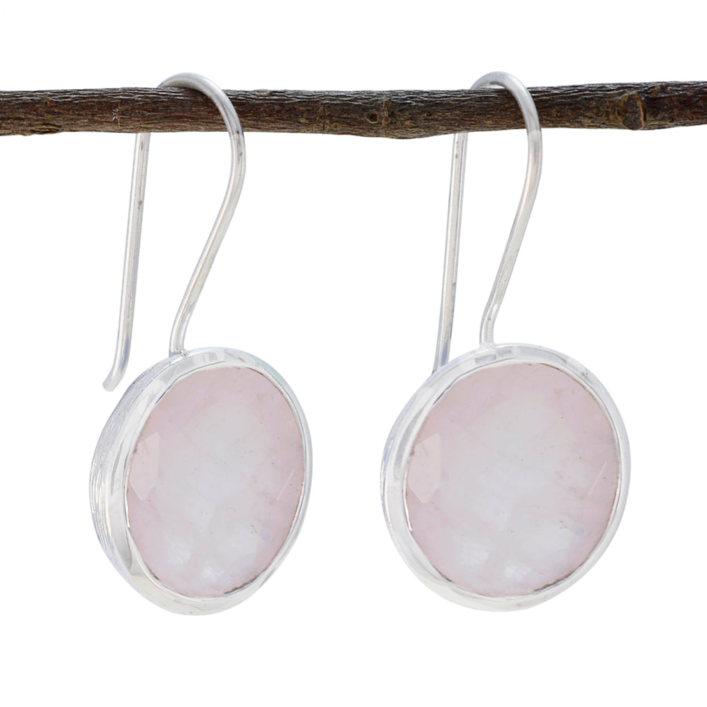 Riyo Elegant Sterling Silver Earring For Demoiselle Rose Quartz Earring Bezel Setting Pink Earring Dangle Earring