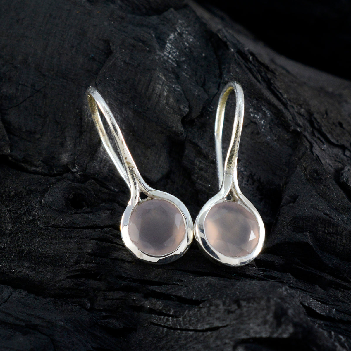Riyo Lovely 925 Sterling Silver Earring For Wife Rose Quartz Earring Bezel Setting Pink Earring Dangle Earring