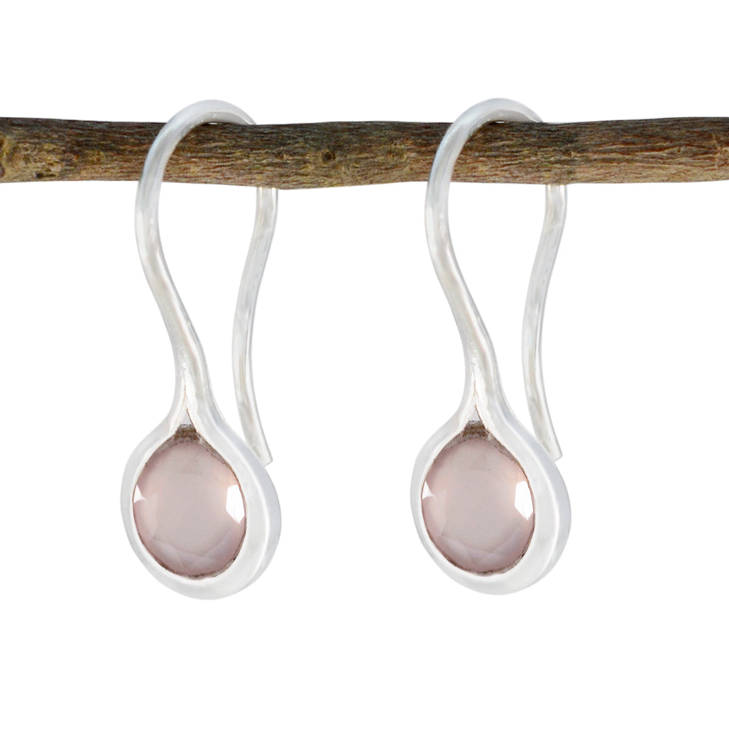 Riyo Lovely 925 Sterling Silver Earring For Wife Rose Quartz Earring Bezel Setting Pink Earring Dangle Earring
