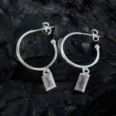 Riyo Nice-Looking Sterling Silver Earring For Wife Rose Quartz Earring Bezel Setting Pink Earring Dangle Earring