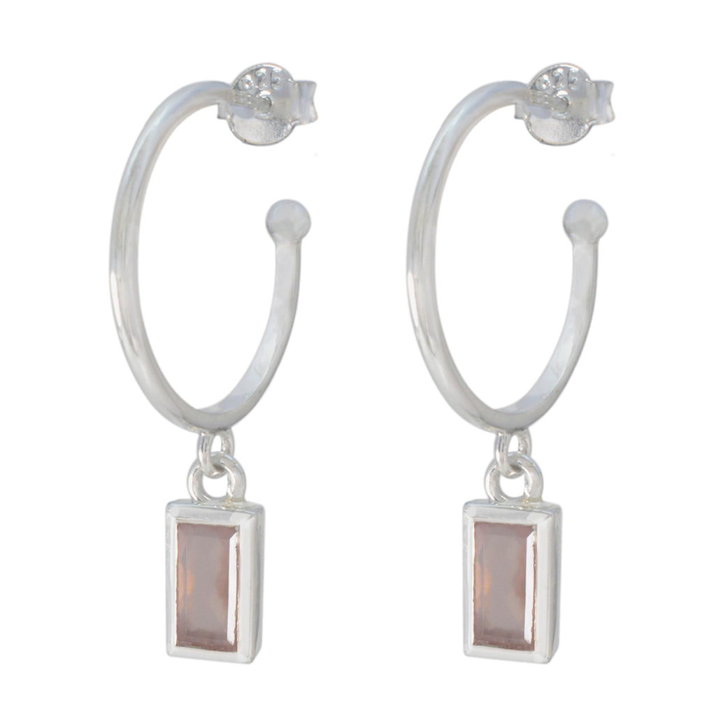 Riyo Nice-Looking Sterling Silver Earring For Wife Rose Quartz Earring Bezel Setting Pink Earring Dangle Earring