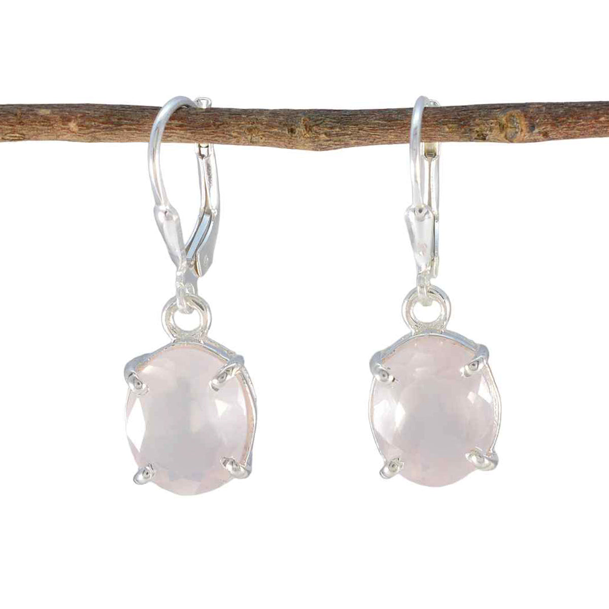 Riyo Fit 925 Sterling Silver Earring For Sister Rose Quartz Earring Bezel Setting Pink Earring Dangle Earring