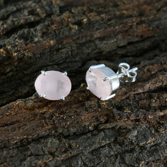 orecchino in argento sterling riyo per signora, orecchino al quarzo rosa, con castone, orecchino rosa, orecchino a perno
