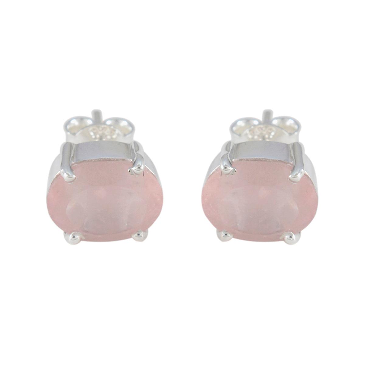 Riyo Sightly Sterling Silver Earring For Lady Rose Quartz Earring Bezel Setting Pink Earring Stud Earring