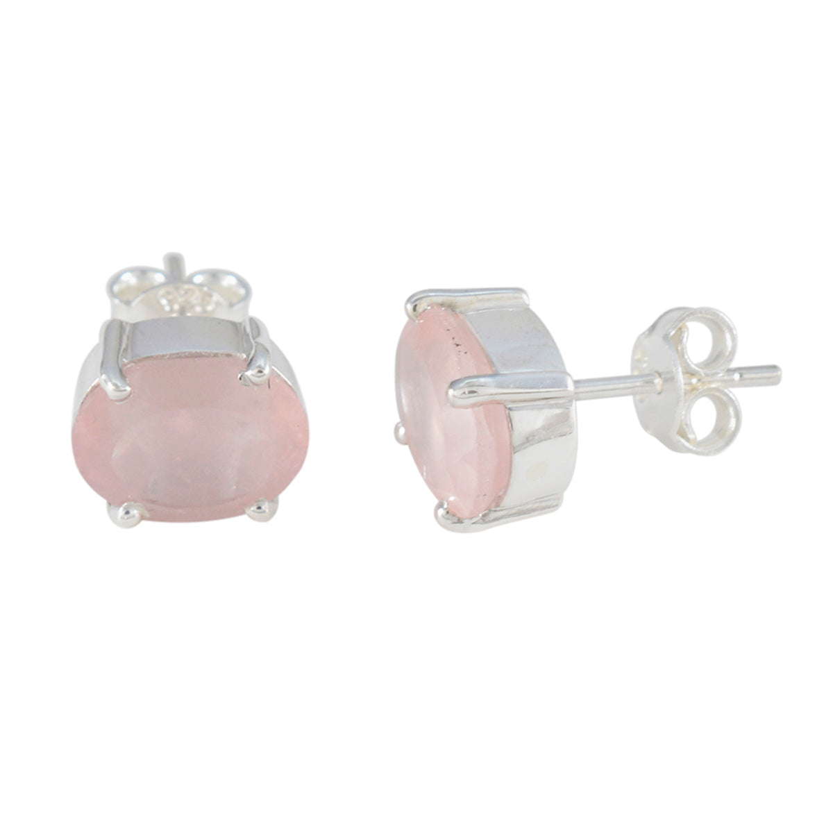 Riyo Sightly Sterling Silver Earring For Lady Rose Quartz Earring Bezel Setting Pink Earring Stud Earring