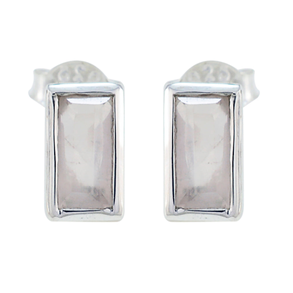 Riyo Delightful Sterling Silver Earring For Female Rose Quartz Earring Bezel Setting Pink Earring Stud Earring