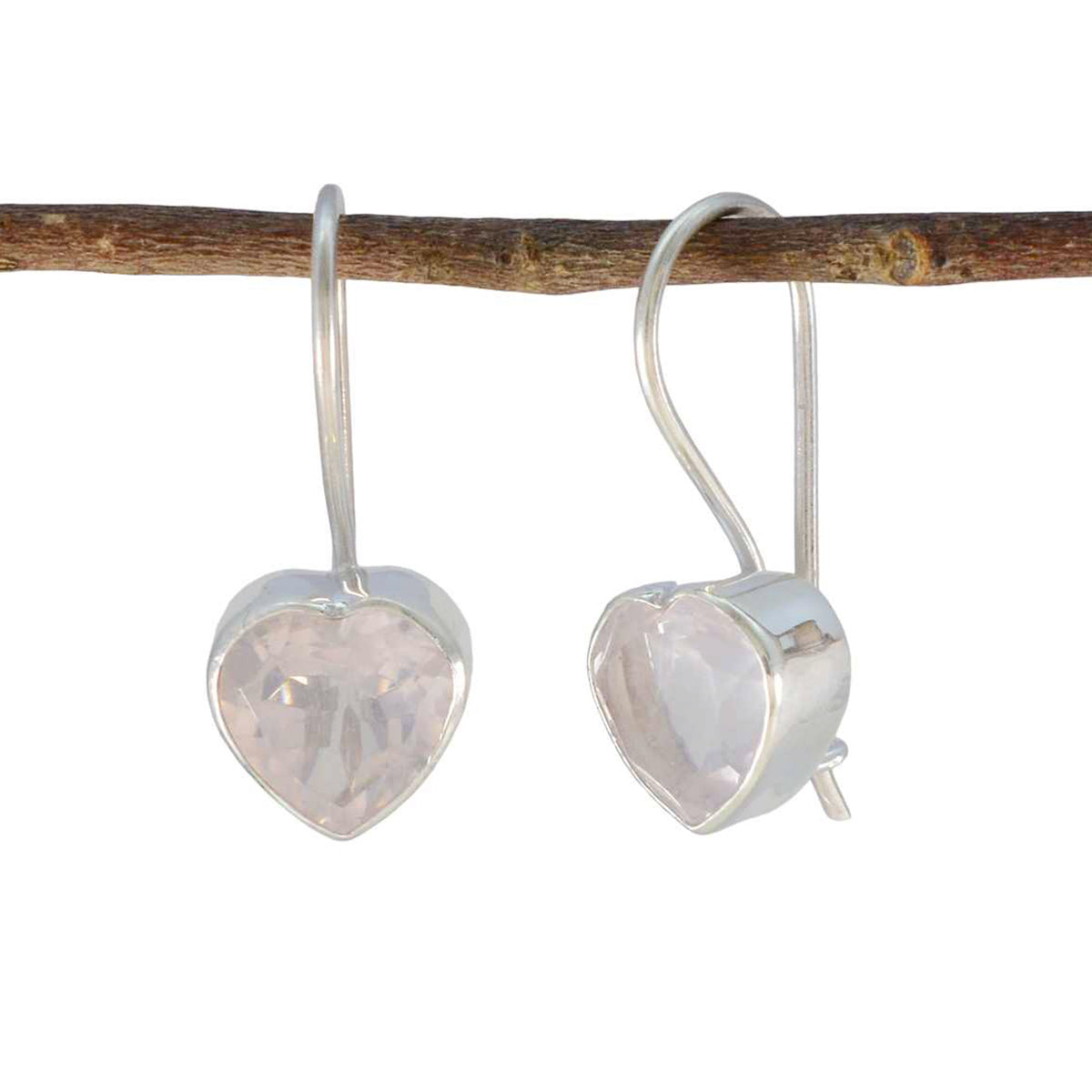 Riyo Attractive Sterling Silver Earring For Damsel Rose Quartz Earring Bezel Setting Pink Earring Stud Earring