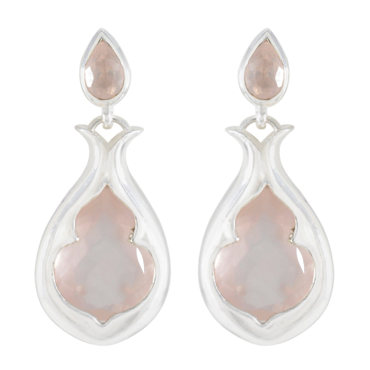 Riyo Alluring Sterling Silver Earring For Femme Rose Quartz Earring Bezel Setting Pink Earring Stud Earring