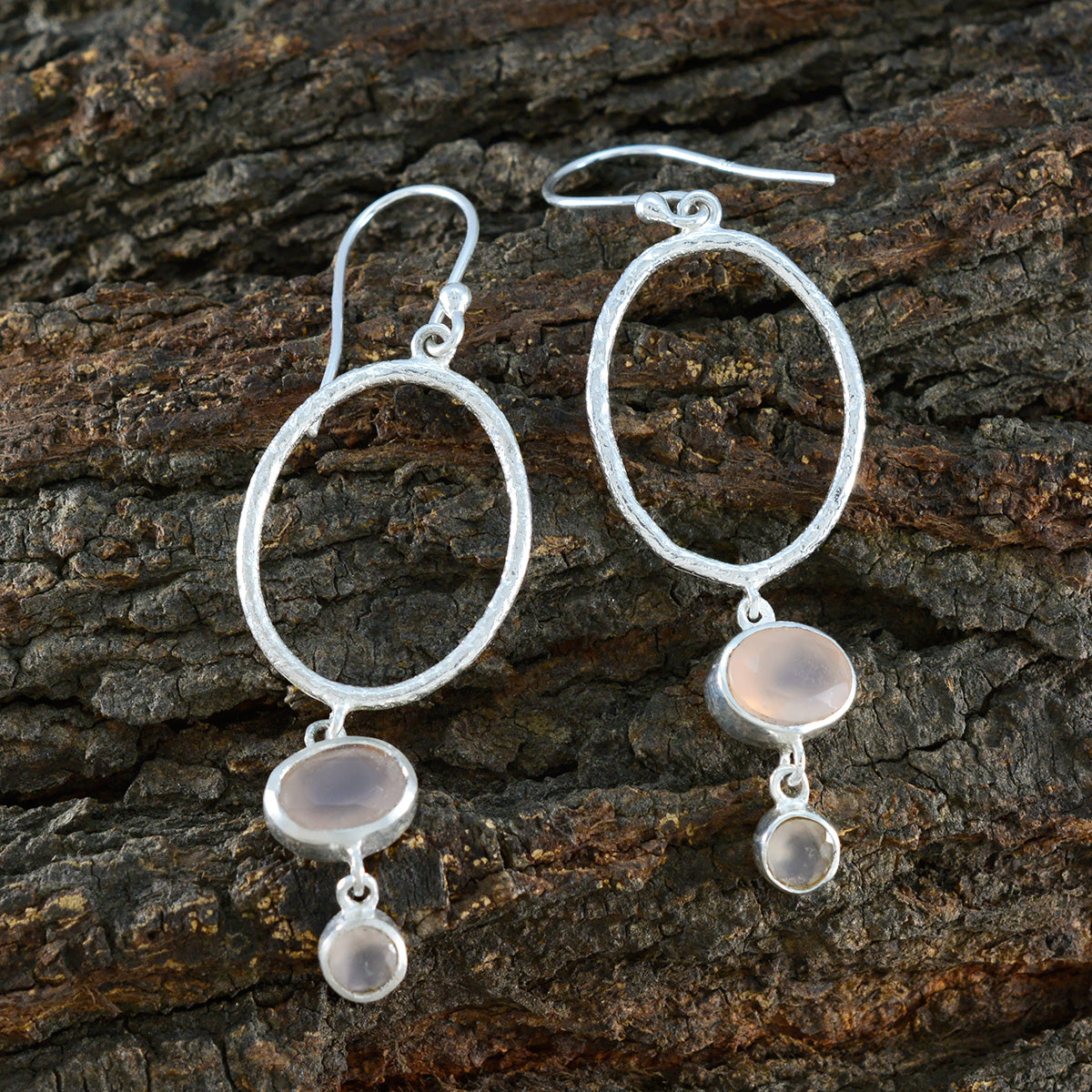 Riyo Delightful 925 Sterling Silver Earring For Demoiselle Rose Quartz Earring Bezel Setting Pink Earring Dangle Earring