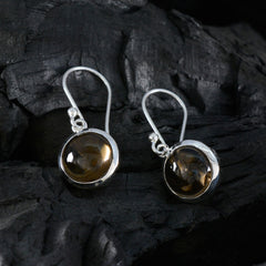 Riyo Divine Sterling Silver Earring For Women Smoky Quartz Earring Bezel Setting Brown Earring Dangle Earring