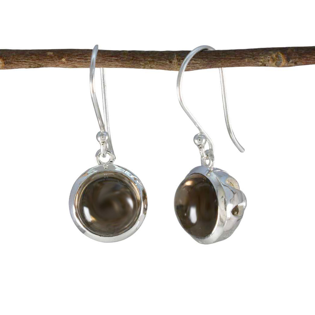 Riyo Divine Sterling Silver Earring For Women Smoky Quartz Earring Bezel Setting Brown Earring Dangle Earring