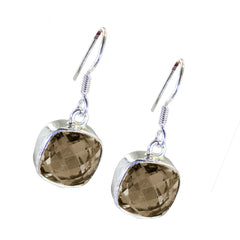 Riyo Nice-Looking 925 Sterling Silver Earring For Femme Smoky Quartz Earring Bezel Setting Brown Earring Dangle Earring