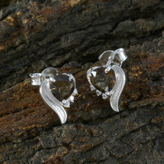 Riyo Lovely Sterling Silver Earring For Femme Smoky Quartz Earring Bezel Setting Brown Earring Stud Earring