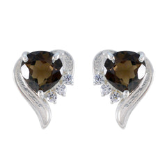 Riyo Lovely Sterling Silver Earring For Femme Smoky Quartz Earring Bezel Setting Brown Earring Stud Earring