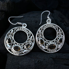 Riyo Magnificent 925 Sterling Silver Earring For Sister Smoky Quartz Earring Bezel Setting Brown Earring Dangle Earring