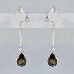 Riyo Aesthetic 925 Sterling Silver Earring For Wife Smoky Quartz Earring Bezel Setting Brown Earring Stud Earring