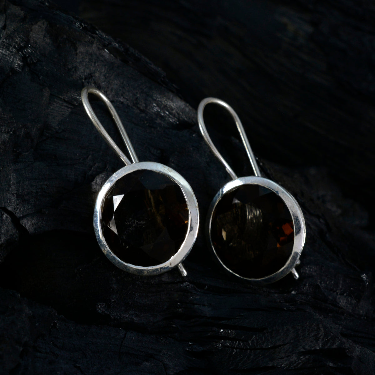 Riyo Prachtige 925 Sterling Zilveren Oorbel Voor Vrouwelijke Rookkwarts Oorbel Bezel Instelling Bruin Oorbel Dangle Earring