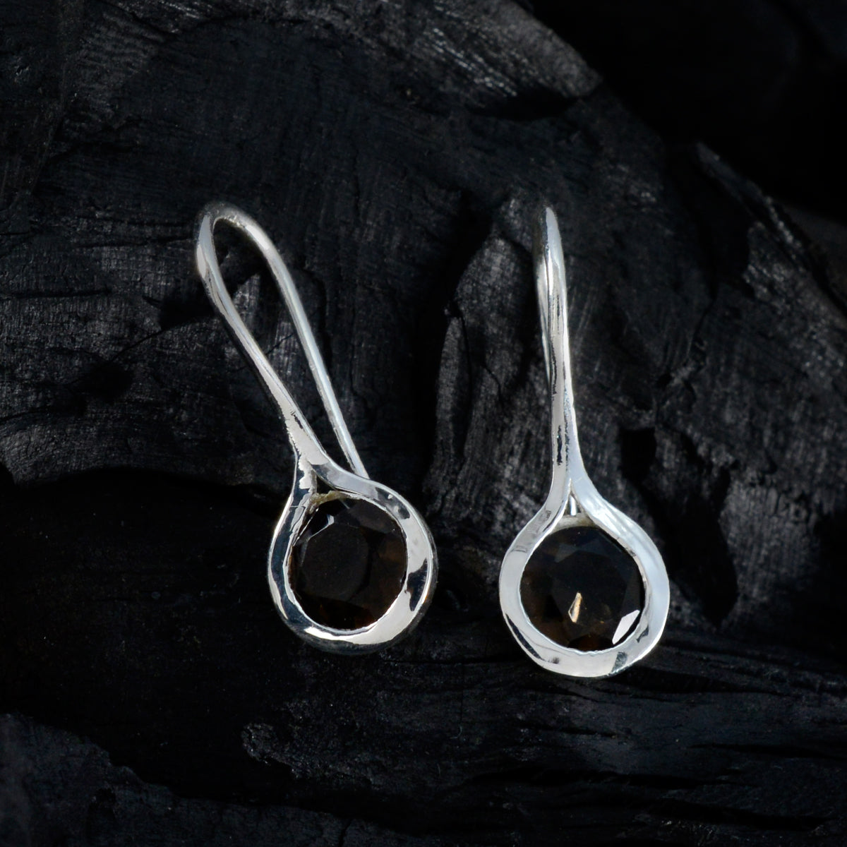 Riyo Charmante Sterling zilveren oorbel voor dames Rookkwarts Oorbel Bezel Setting Bruine oorbel Dangle Earring
