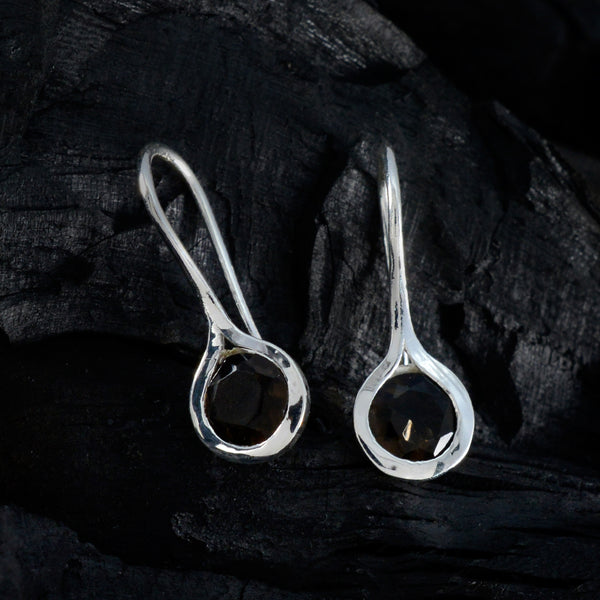 Riyo Charming Sterling Silver Earring For Women Smoky Quartz Earring Bezel Setting Brown Earring Dangle Earring