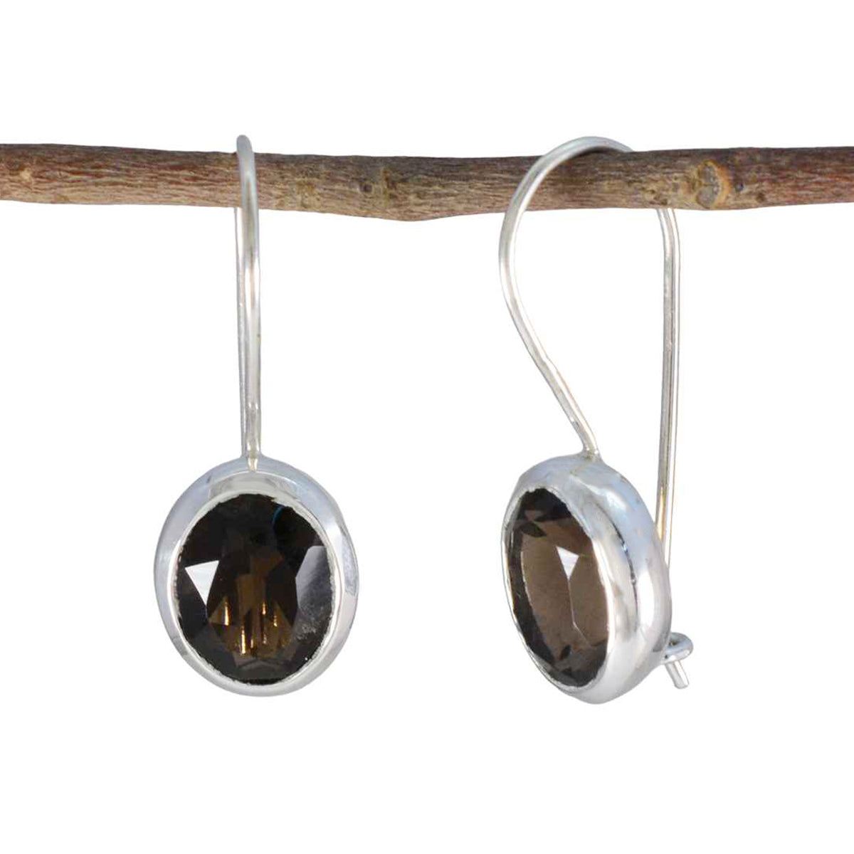 Riyo Beaut Sterling Silver Earring For Sister Smoky Quartz Earring Bezel Setting Brown Earring Dangle Earring