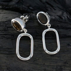 Riyo Appealing Sterling Silver Earring For Damsel Smoky Quartz Earring Bezel Setting Brown Earring Stud Earring