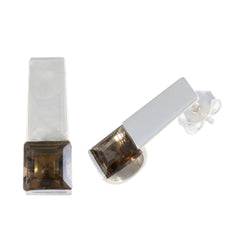 Riyo Drop-Dead Wunderschöner Ohrring aus 925er-Sterlingsilber für Damsel, Rauchquarz-Ohrring, Lünettenfassung, brauner Ohrring-Ohrstecker