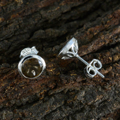 Riyo Heavenly 925 Sterling Silver Earring For Femme Smoky Quartz Earring Bezel Setting Brown Earring Stud Earring