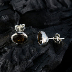 Riyo Knockout 925 Sterling Silver Earring For Femme Smoky Quartz Earring Bezel Setting Brown Earring Stud Earring