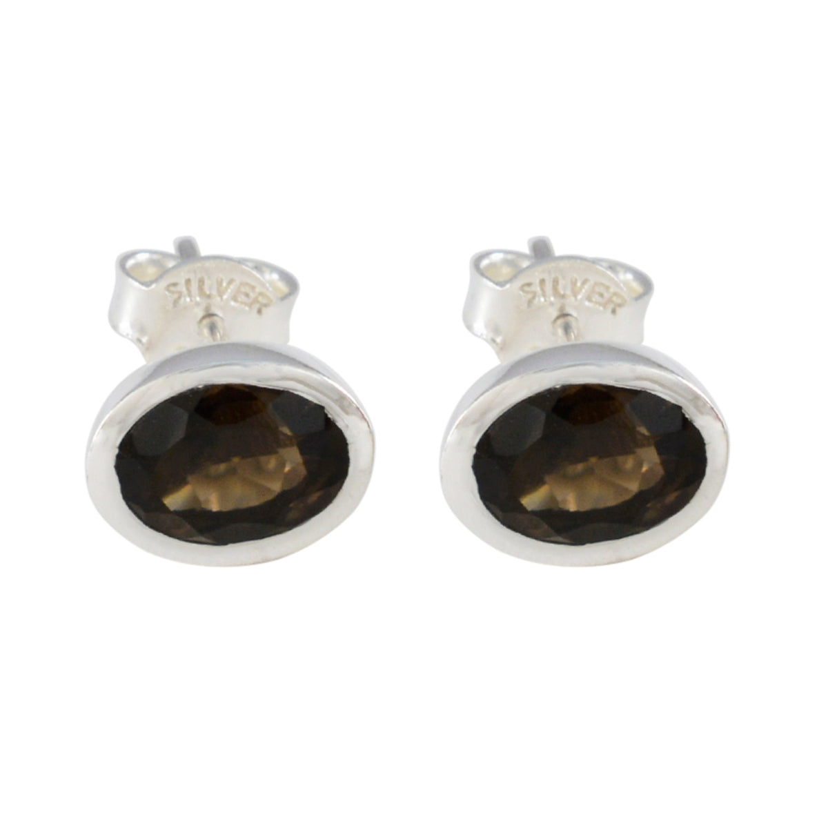Riyo Knockout 925 Sterling Silber Ohrring für Damen, Rauchquarz-Ohrring, Lünettenfassung, brauner Ohrring-Bolzen-Ohrring