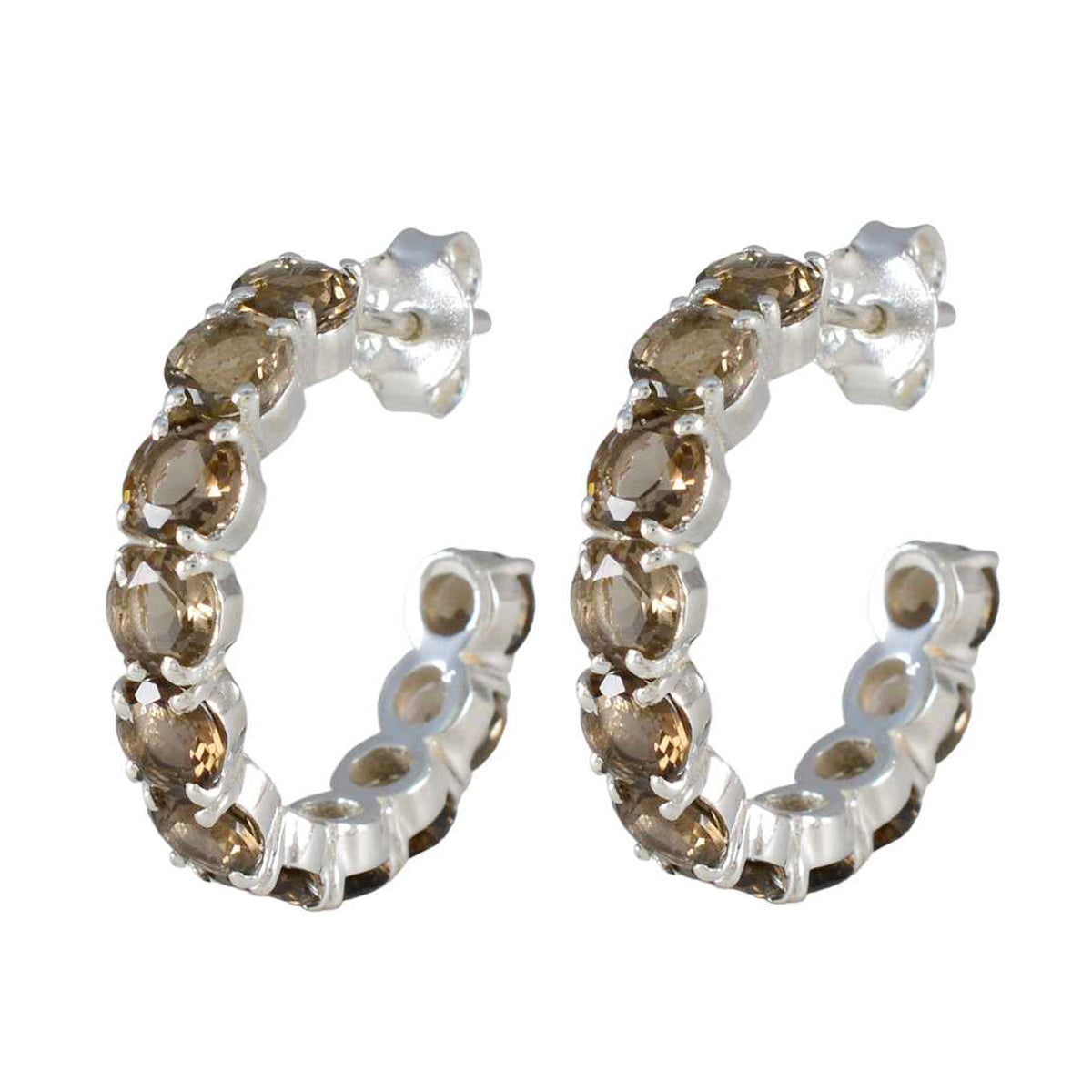 Riyo Alluring 925 Sterling Silver Earring For Demoiselle Smoky Quartz Earring Bezel Setting Brown Earring Stud Earring