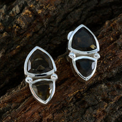 Riyo Sightly 925 Sterling Silver Earring For Wife Smoky Quartz Earring Bezel Setting Brown Earring Stud Earring