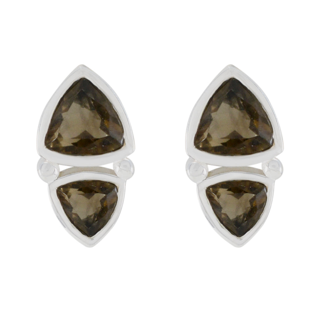 Riyo Sightly 925 Sterling Silver Earring For Wife Smoky Quartz Earring Bezel Setting Brown Earring Stud Earring
