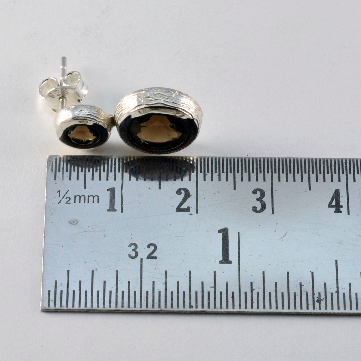 Riyo Prepossessing 925 Sterling Silver Earring For Sister Smoky Quartz Earring Bezel Setting Brown Earring Stud Earring