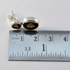 Riyo Prepossessing 925 Sterling Silver Earring For Sister Smoky Quartz Earring Bezel Setting Brown Earring Stud Earring