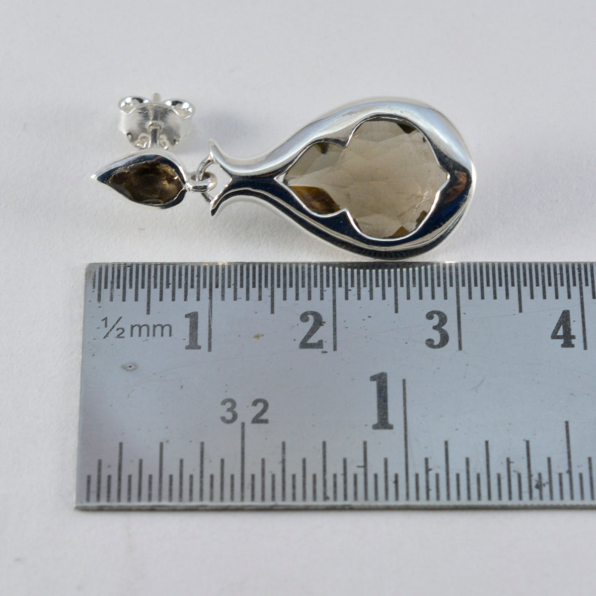 Riyo Prepossessing 925 Sterling Silber Ohrring für Mädchen, Rauchquarz-Ohrring, Lünettenfassung, brauner Ohrring-Bolzenohrring