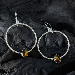Riyo Verleidelijke 925 Sterling Zilveren Oorbel Voor Vrouwelijke Tijgeroog Oorbel Bezel Setting Bruine Oorbel Dangle Earring
