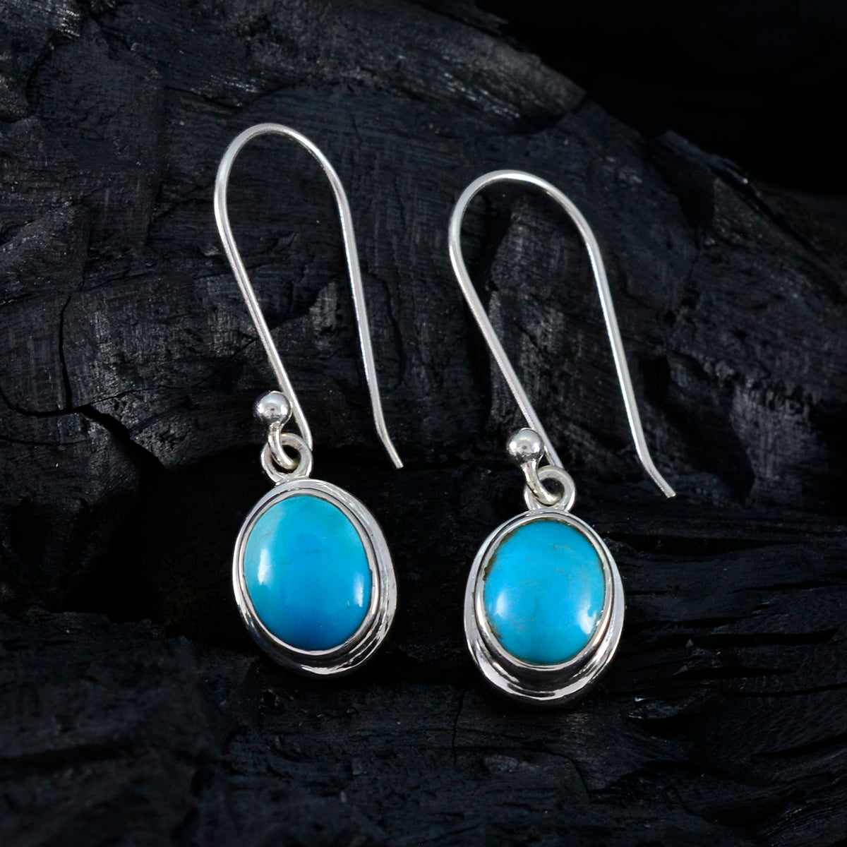 Riyo Knockout Sterling Silver Earring For Female Turquoise Earring Bezel Setting Multi Earring Dangle Earring