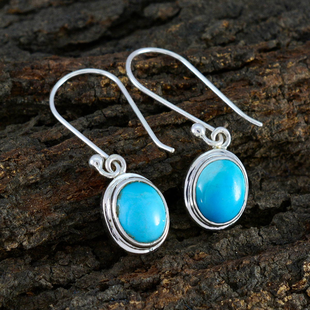 Riyo Knockout Sterling Silver Earring For Female Turquoise Earring Bezel Setting Multi Earring Dangle Earring