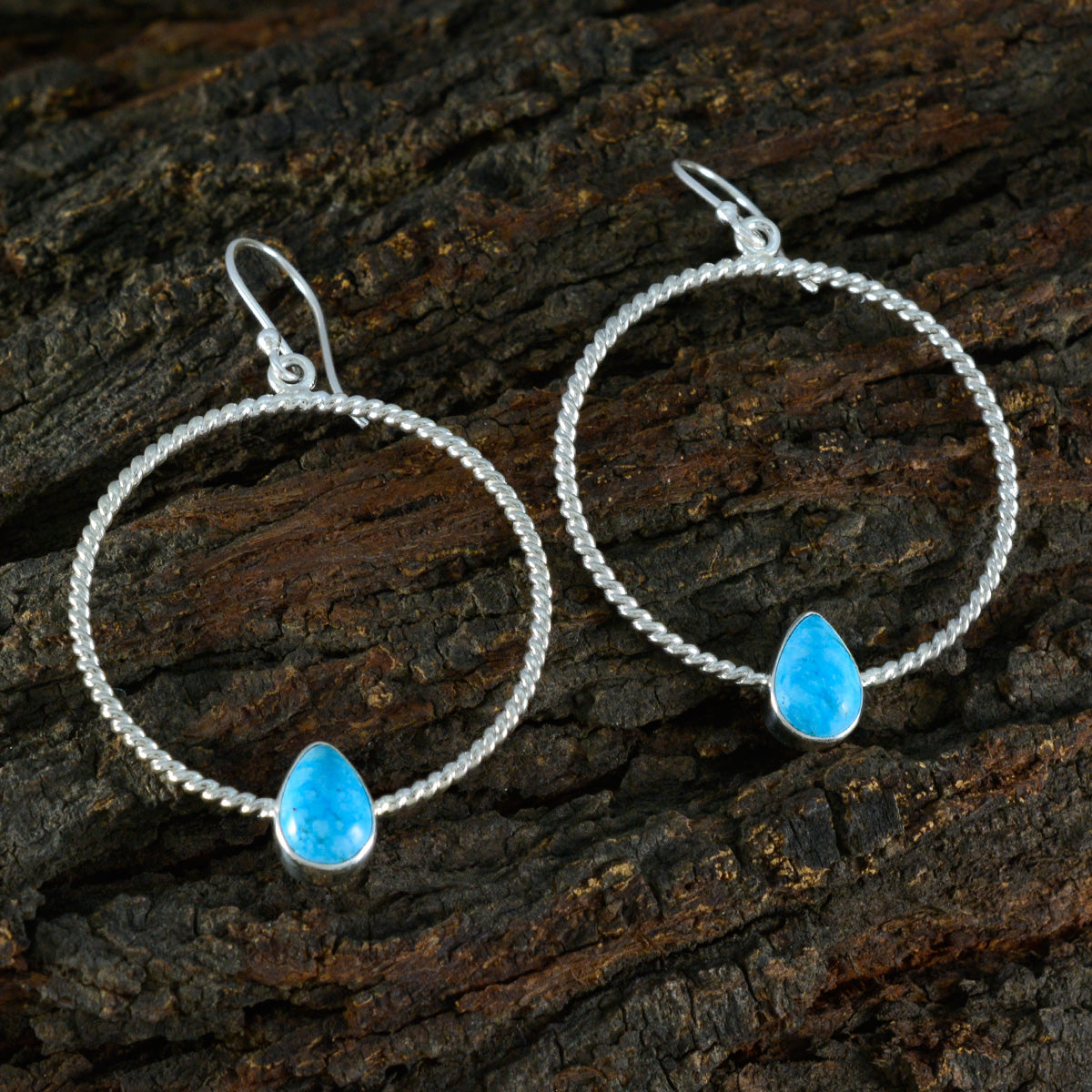 Riyo Graceful Sterling Silver Earring For Femme Turquoise Earring Bezel Setting Multi Earring Dangle Earring